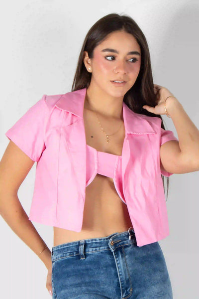 CONJUNTO DE CAMISERA MANGA CORTA CON CROPTOP