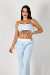 Conjunto de top strapless y pantalón