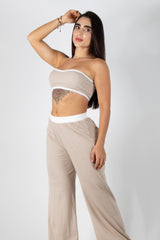 Conjunto de top strapless y pantalón