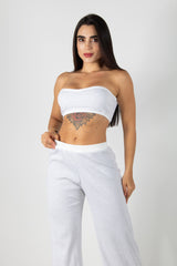 Conjunto de top strapless y pantalón