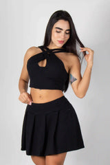 CONJUNTO TIPO CROP TOP CON FALDA PLIZADA