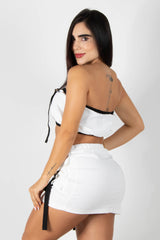 CONJUNTO DE FALDA TIPO CARGO CON CROPTOP STRAPLESS