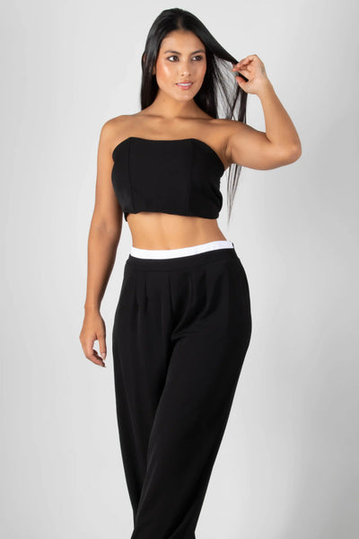 CONJUNTO DE CROPTOP TIPO CORSET Y PANTALON CON ELONGACION