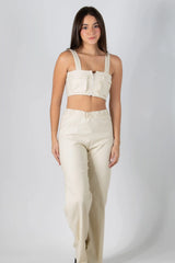 CONJUNTO DE BLUSA TIPO CROP TOP CARGO Y PANTALON CON ELONGACION EN CINTURA