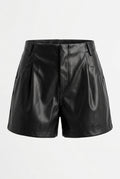 Short Andreina para mujer en sintético de cuero de tiro alto con pinzas frontales, pasadores y bolsillos laterales