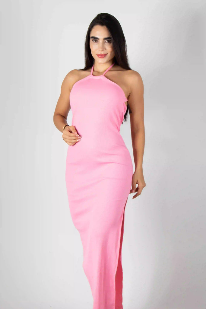 VESTIDO LARGO CON ESCOTE POSTERIOR CON TIRAS DE AJUSTE